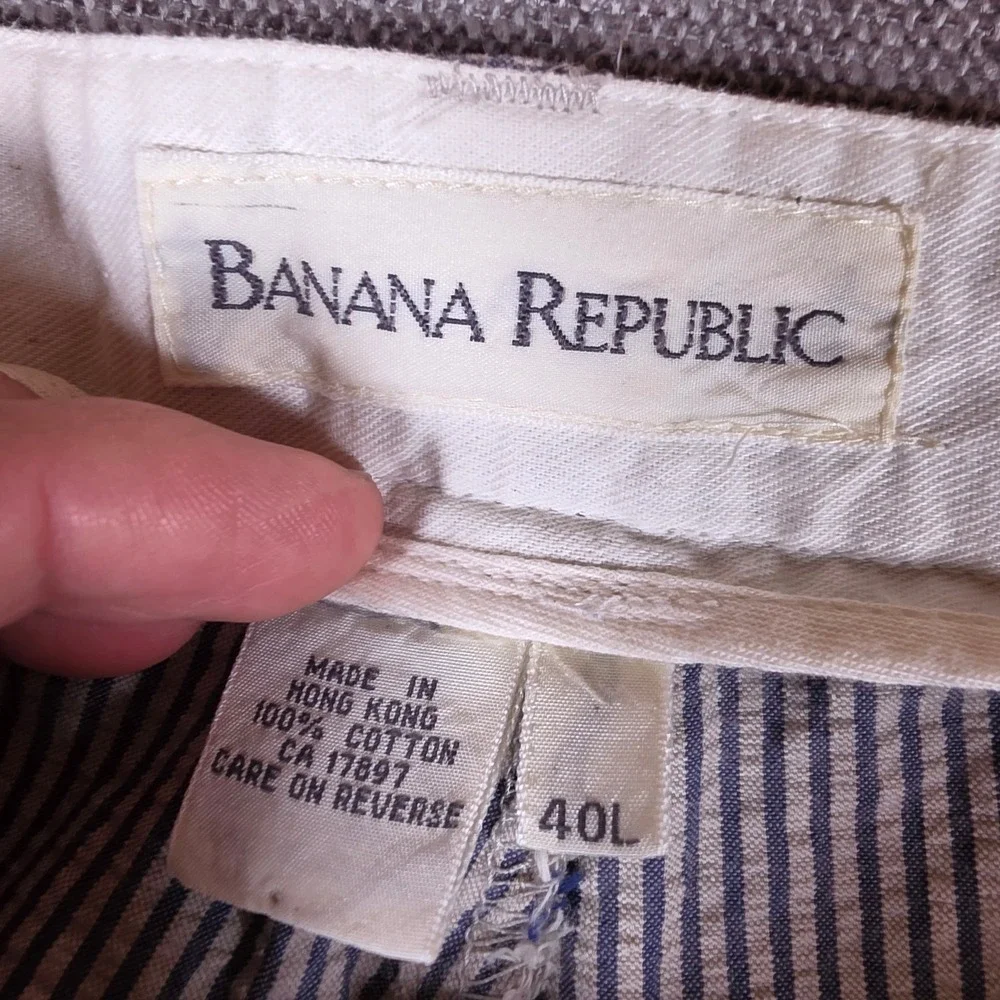Banana Republic Pants Mens 40/34 Blue White Striped Pleated Seersucker Cuffed